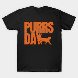 Orange Lettering On Purrsday T-Shirt